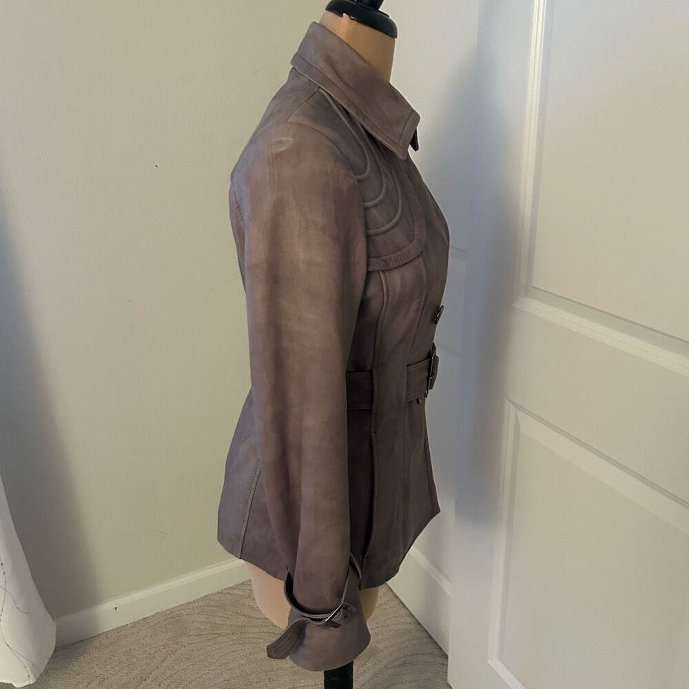 Guess Gray Genuine Leather Belted Jacket M - Picture 3 of 9
